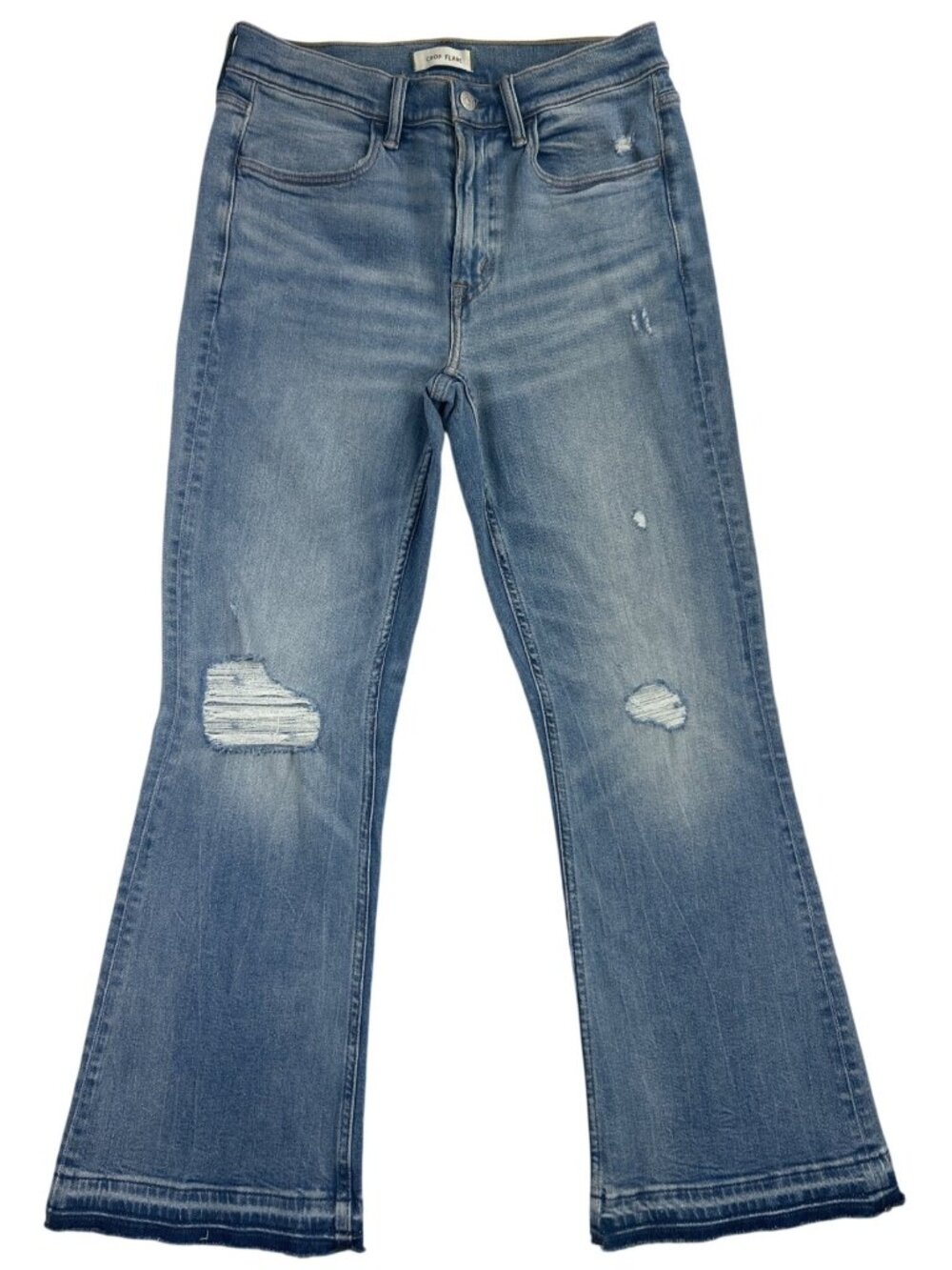 AE77 American Eagle Women's 6 Crop Flare Blue Jeans Distressed Organic Cotton